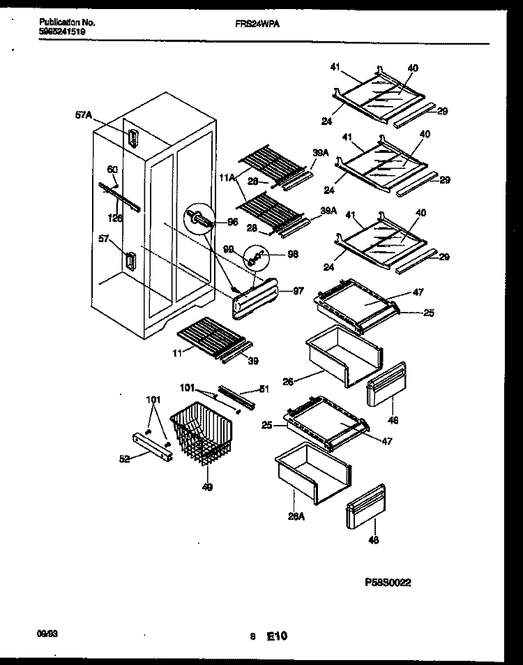 SHELVES AND SUPPORTS Diagram and Parts List for FRS24WPAW0  Frigidaire Refrigerator