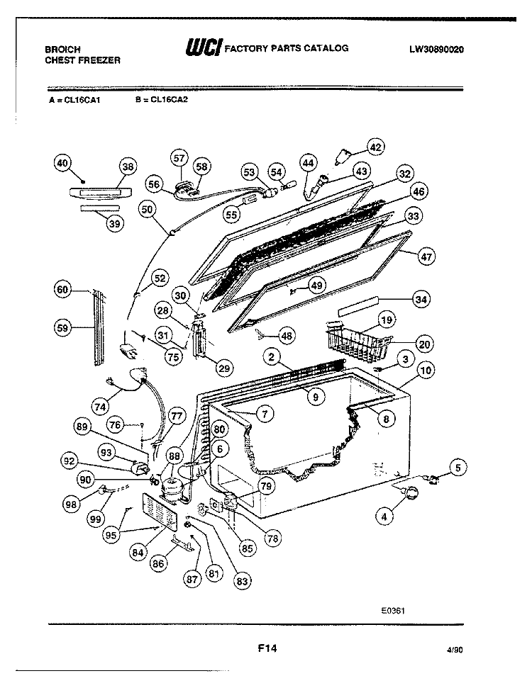 DOOR / CABINET / SYSTEM Diagram and Parts List for CL16CA1  Frigidaire Freezer