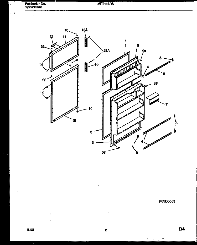 DOOR PARTS Diagram and Parts List for MRT18BRAW0  Frigidaire Refrigerator