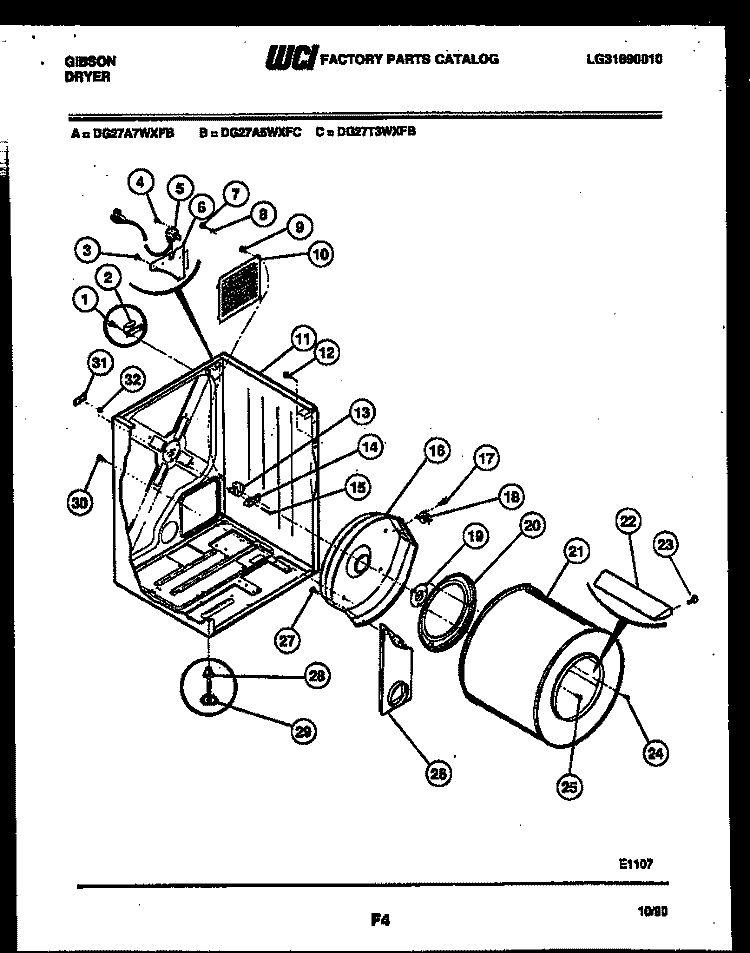 CABINET AND COMPONENT PARTS Diagram and Parts List for DG27A7WXFB  Gibson Dryer