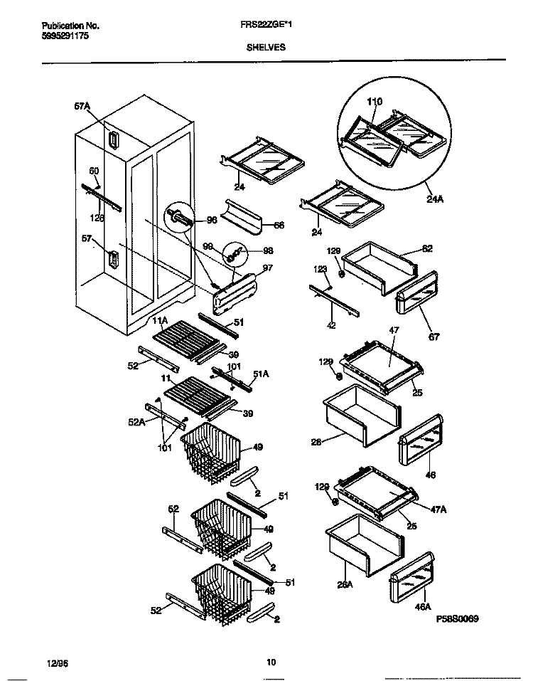 SHELVES Diagram and Parts List for FRS22ZGED1  Frigidaire Refrigerator