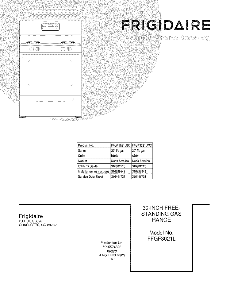 COVER Diagram and Parts List for FFGF3021LBC  Frigidaire Range