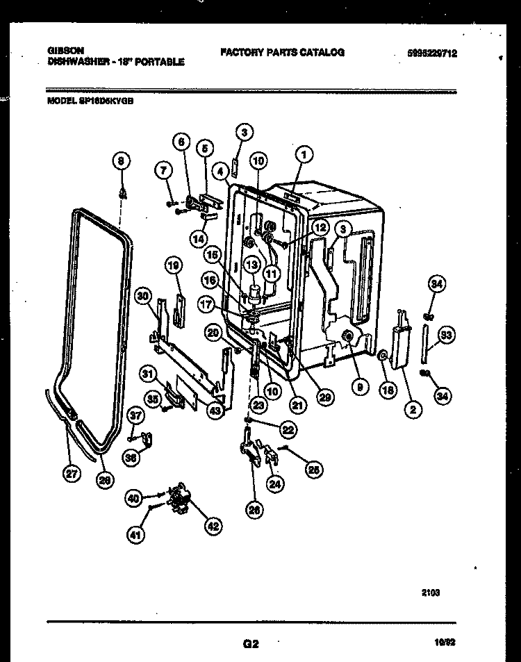 TUB AND FRAME PARTS Diagram and Parts List for SP18D5KYGB  Gibson Dishwasher