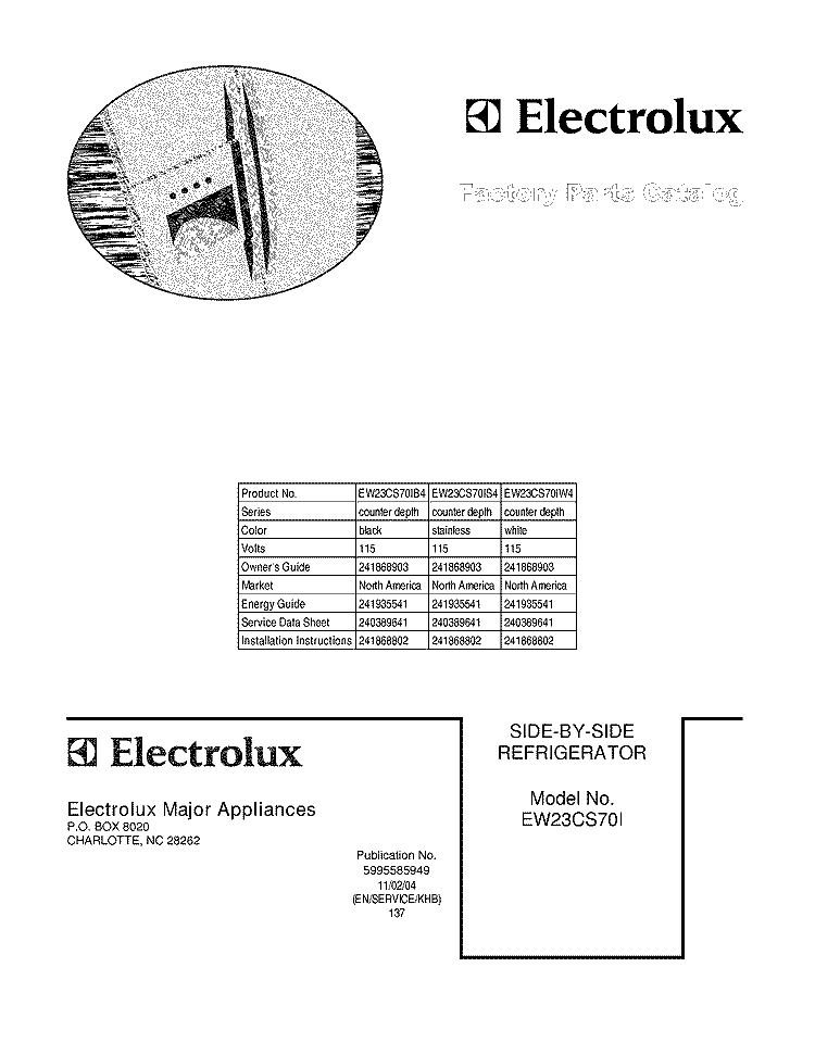 COVER Diagram and Parts List for EW23CS70IB4  Electrolux Refrigerator