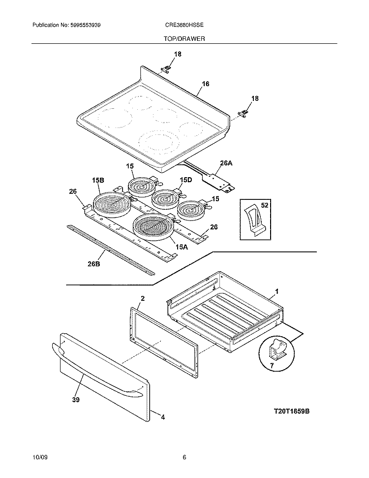 TOP/DRAWER Diagram and Parts List for CRE3880HSSE  Crosley Range