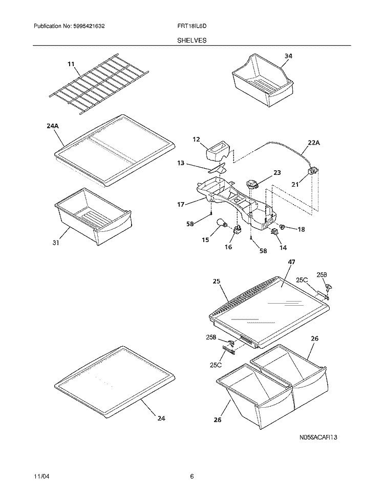 SHELVES Diagram and Parts List for FRT18IL6DS4  Frigidaire Refrigerator