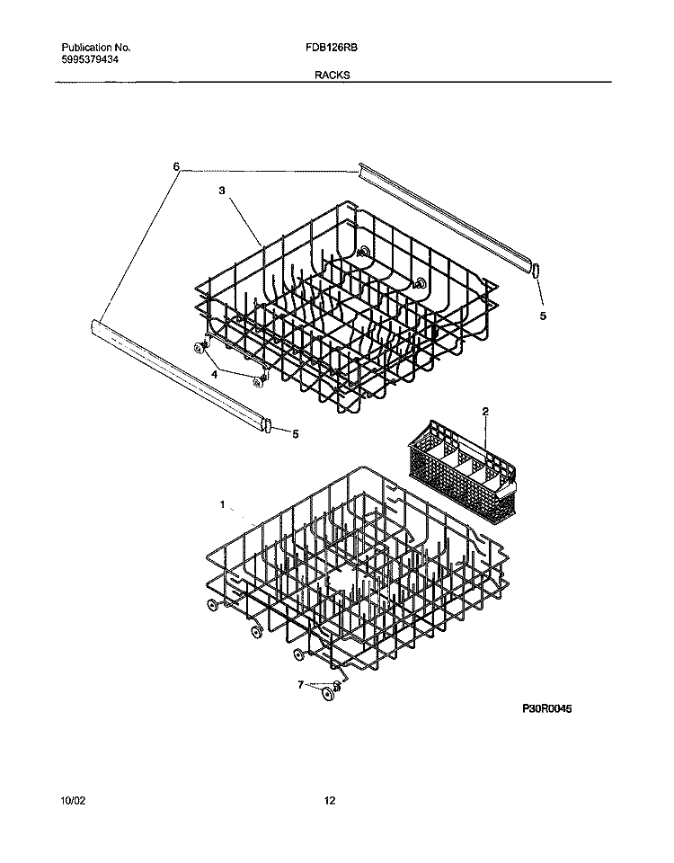 RACKS Diagram and Parts List for FDB126RBS1  Frigidaire Dishwasher
