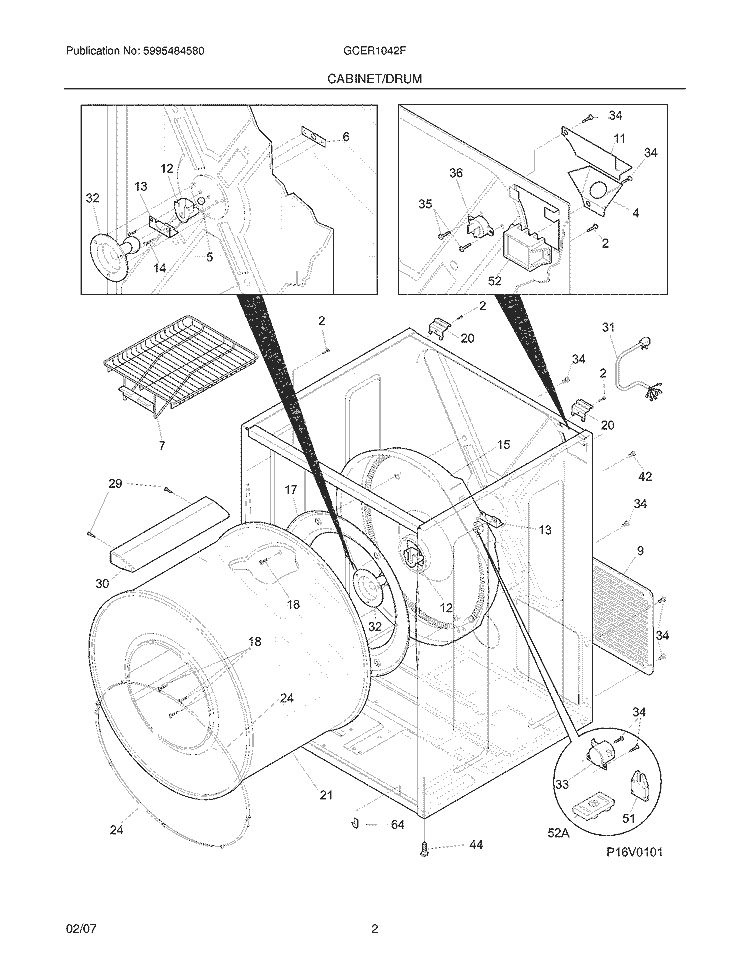 CABINET / DRUM Diagram and Parts List for GCER1042FC0  Frigidaire Dryer
