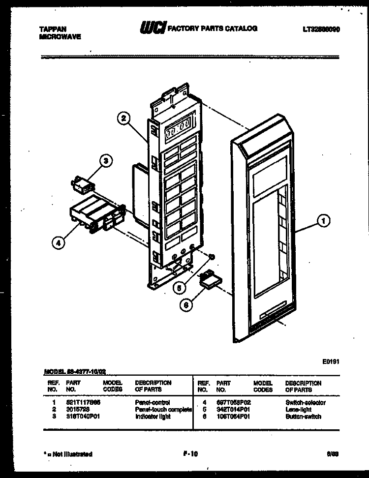 CONTROL PANEL Diagram and Parts List for 56-4377-10-02  Tappan Microwave