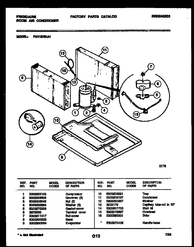 SYSTEM PARTS Diagram and Parts List for FAV157S1A1  Frigidaire Air Conditioner
