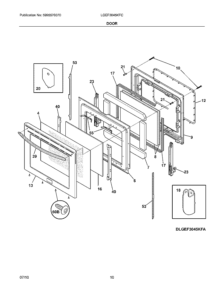 DOOR Diagram and Parts List for LGEF3045KFC  Frigidaire Range