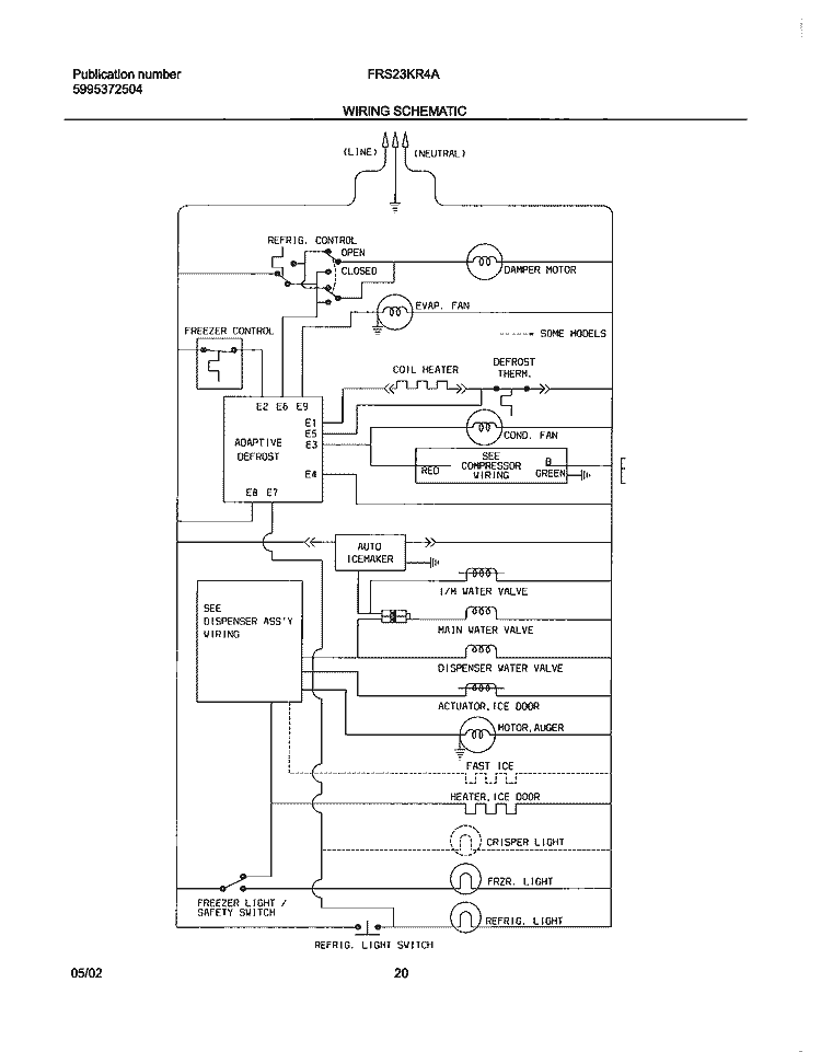WIRING SCHEMATIC Diagram and Parts List for FRS23KR4AQ5  Frigidaire Refrigerator