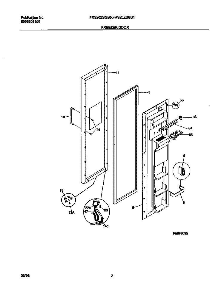 FREEZER DOOR Diagram and Parts List for FRS20ZSGB1  Frigidaire Refrigerator
