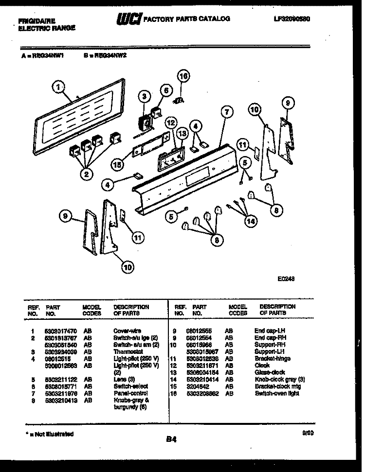 CONTROL PANEL Diagram and Parts List for REG34NW1  Frigidaire Range