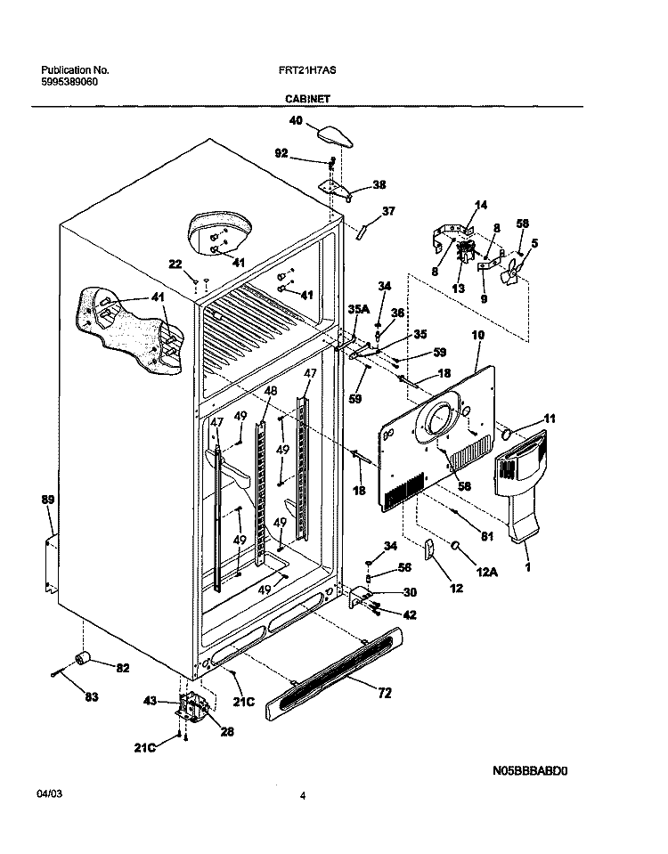 CABINET Diagram and Parts List for FRT21H7ASK2  Frigidaire Refrigerator