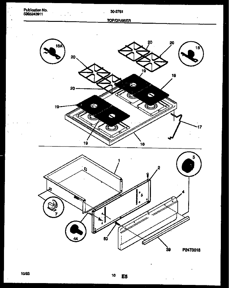 COOKTOP AND DRAWER PARTS Diagram and Parts List for 30-2761-00-05  Tappan Range