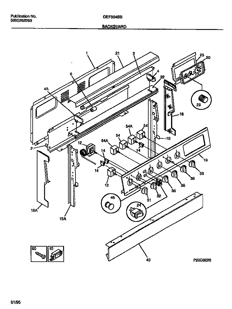 BACKGUARD Diagram and Parts List for GEF354BBWA  Gibson Range