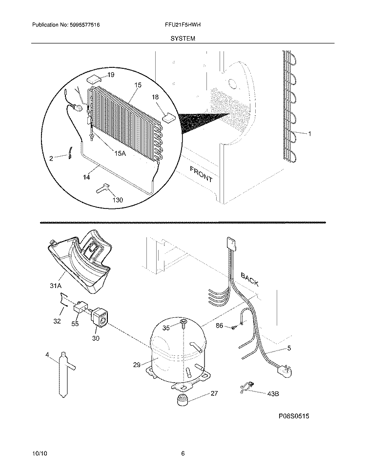 SYSTEM Diagram and Parts List for FFU21F5HWH  Frigidaire Freezer