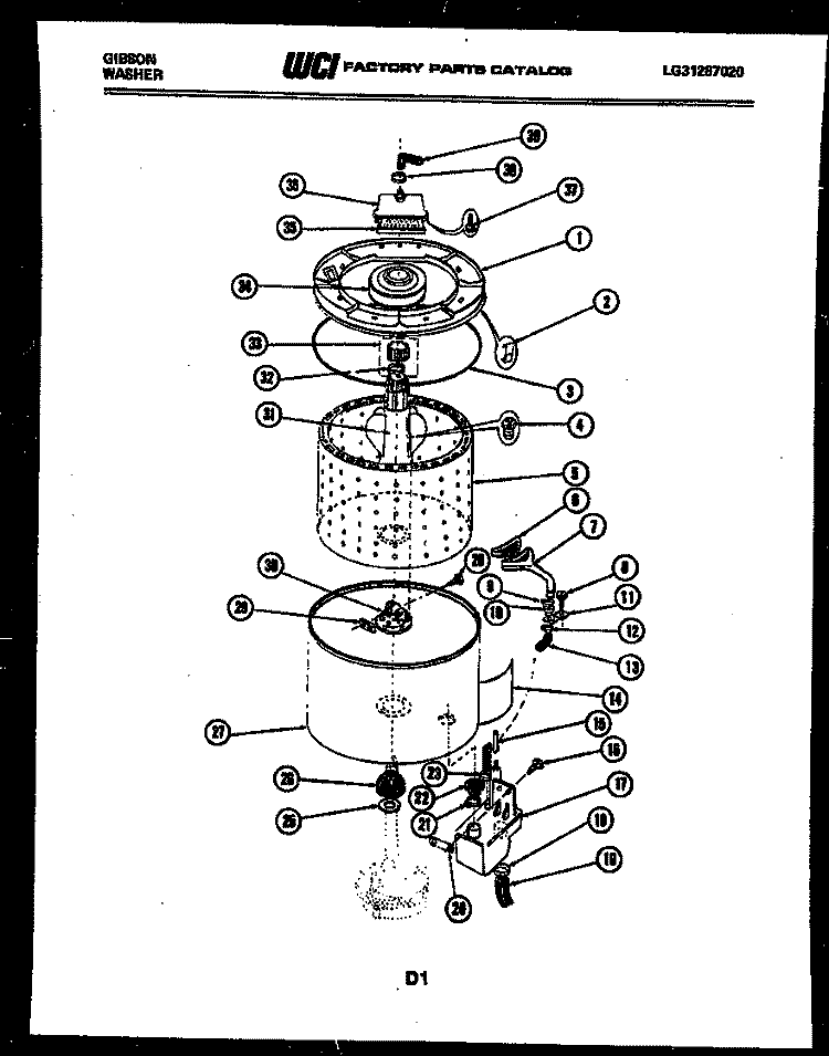 TUB DETAIL Diagram and Parts List for WA28M6WTFB  Gibson Washer