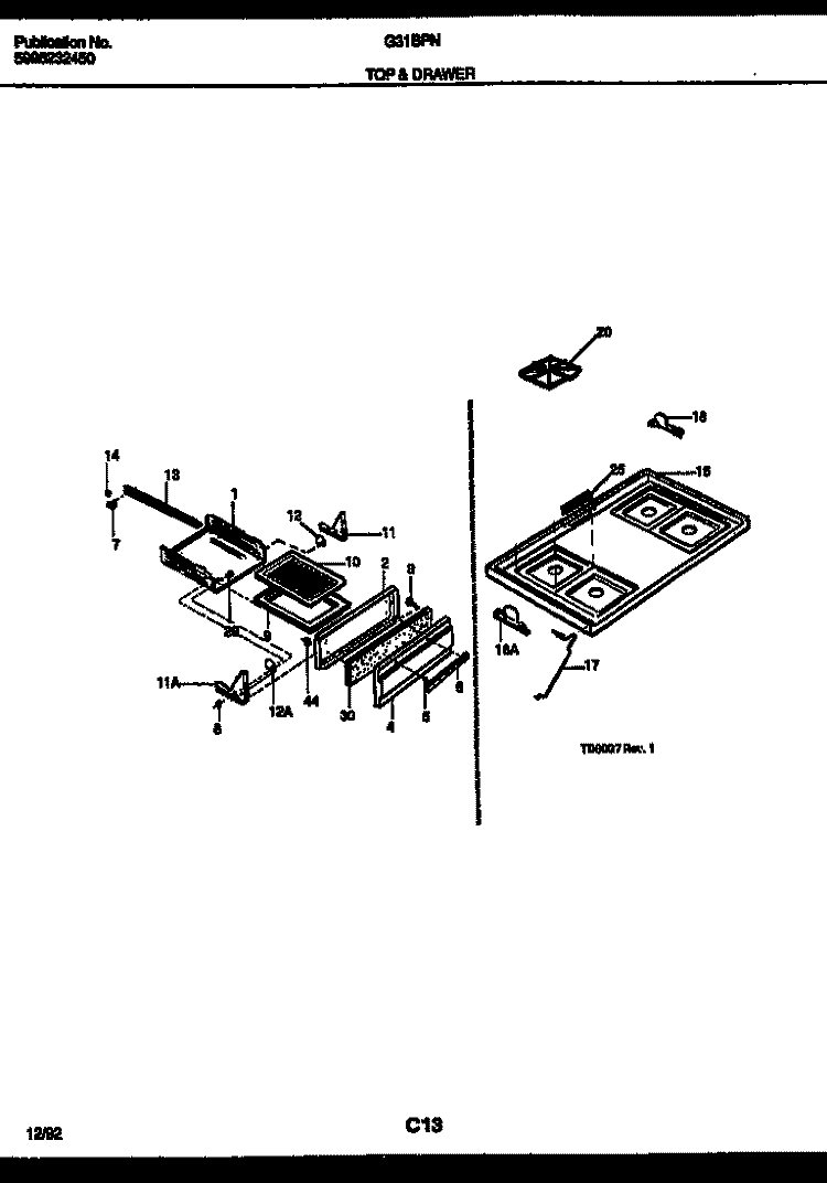 COOKTOP AND BROILER DRAWER PARTS Diagram and Parts List for G31BPNL5  Frigidaire Range