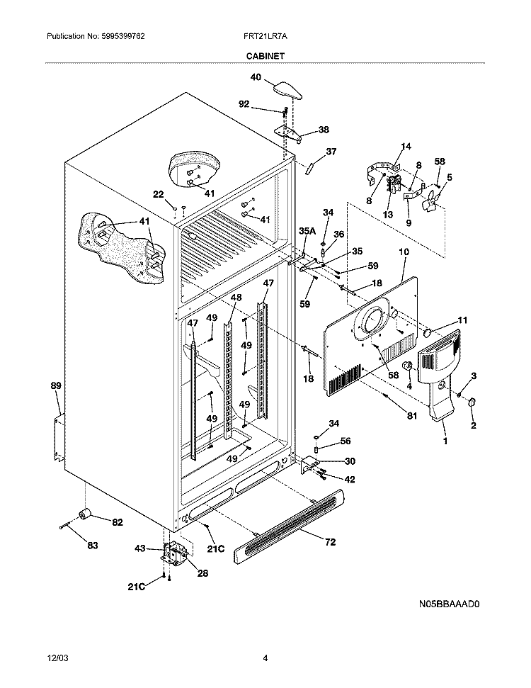 CABINET Diagram and Parts List for FRT21LR7AQ8  Frigidaire Refrigerator