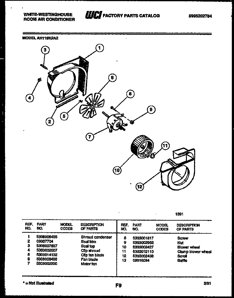 AIR HANDLING PARTS Diagram and Parts List for AH118K2A2  Frigidaire Air Conditioner