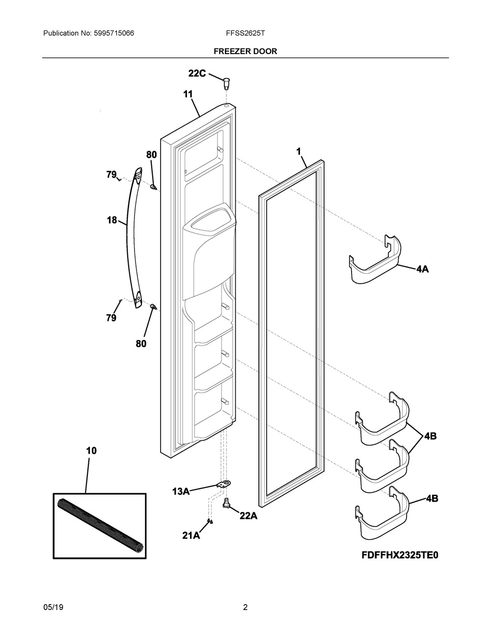Freezer Door Diagram and Parts List for FFSS2625TP1  Frigidaire Refrigerator