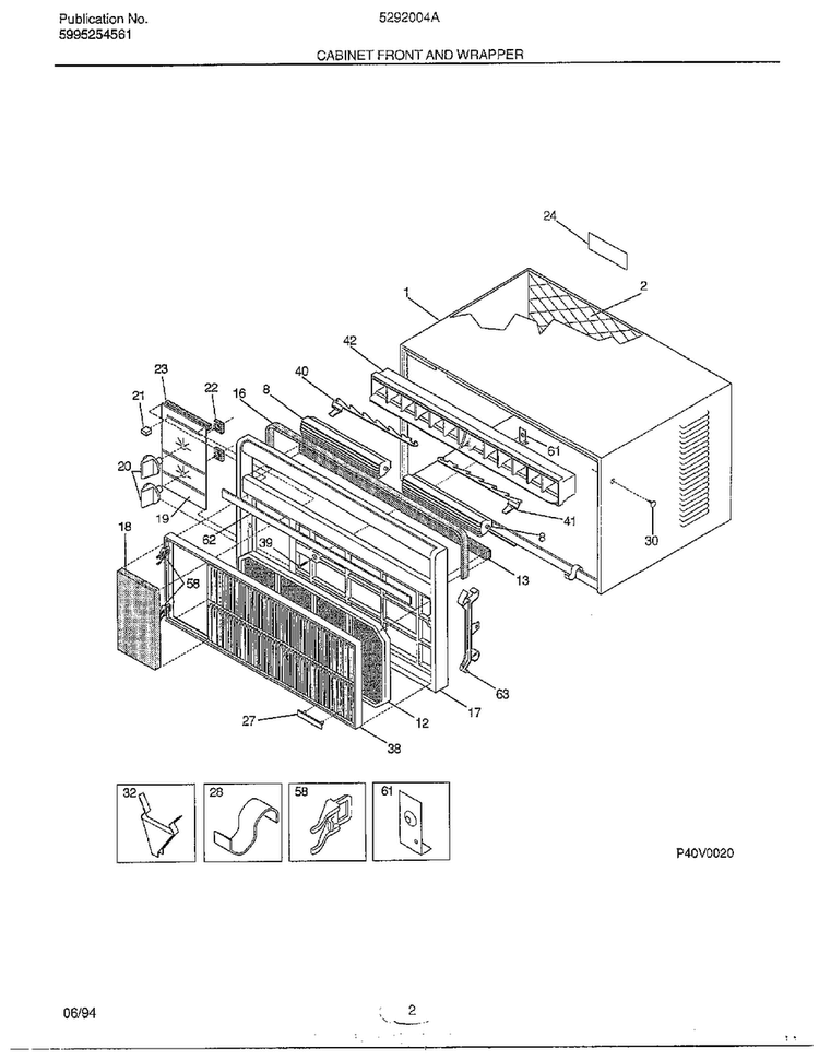Cabinet Front And Wrapper Diagram and Parts List for 5292004A  Frigidaire Air Conditioner
