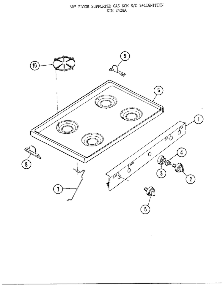 30" Floor/main Top Diagram and Parts List for 2428A  Frigidaire Range