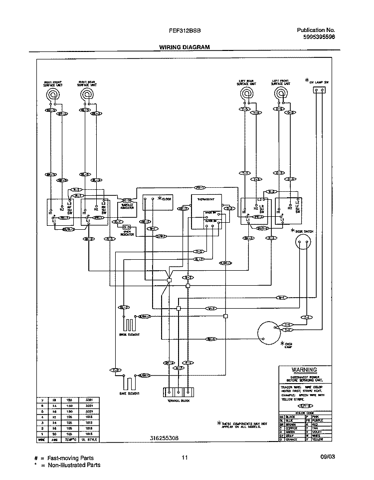 WIRING DIAGRAM Diagram and Parts List for FEF312BSB  Frigidaire Range