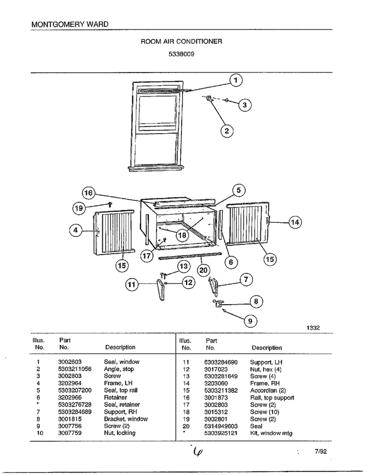 Room Air Conditioner Page 6 Diagram and Parts List for 5338009  Frigidaire Air Conditioner