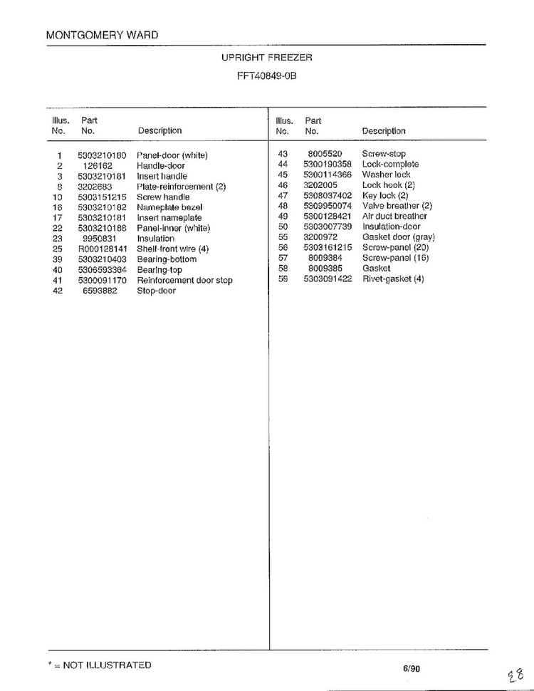 Upright Freezer Page 2 Diagram and Parts List for 40849B  Frigidaire Freezer