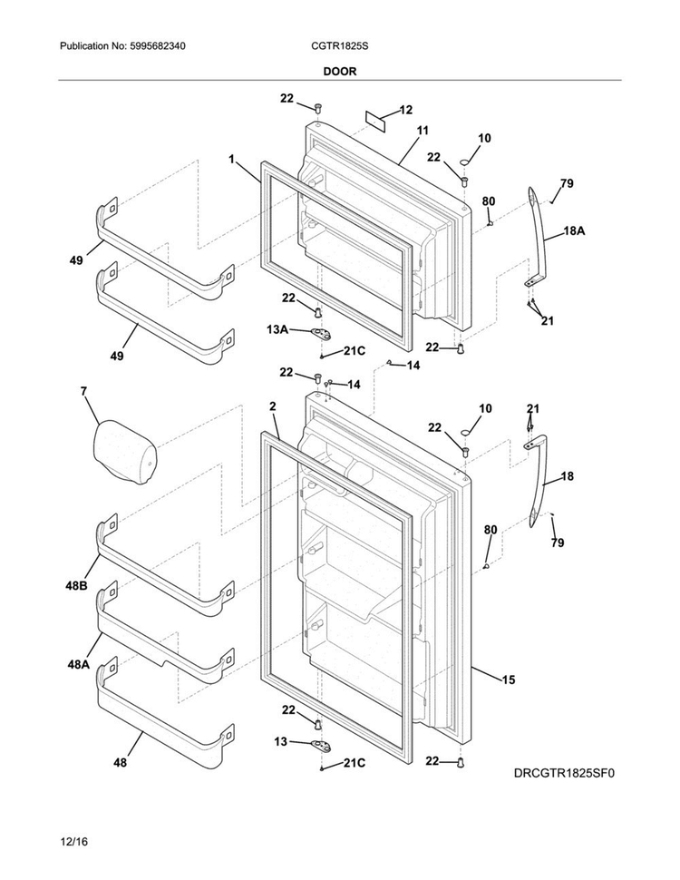 Door Diagram and Parts List for CGTR1825SP2  Frigidaire Refrigerator