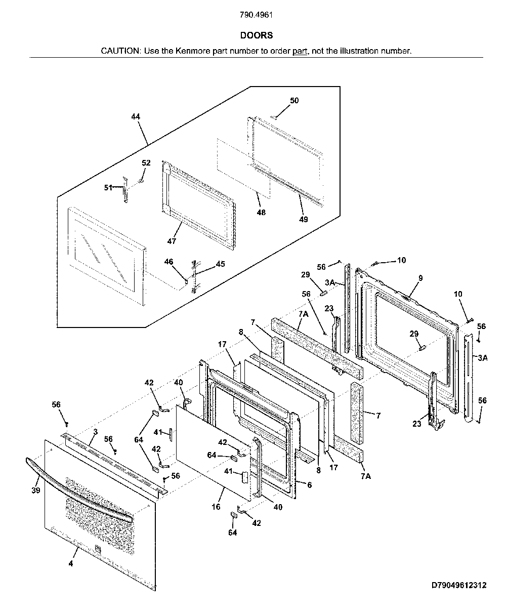 Doors Diagram and Parts List for 79049612316  Kenmore Microwave