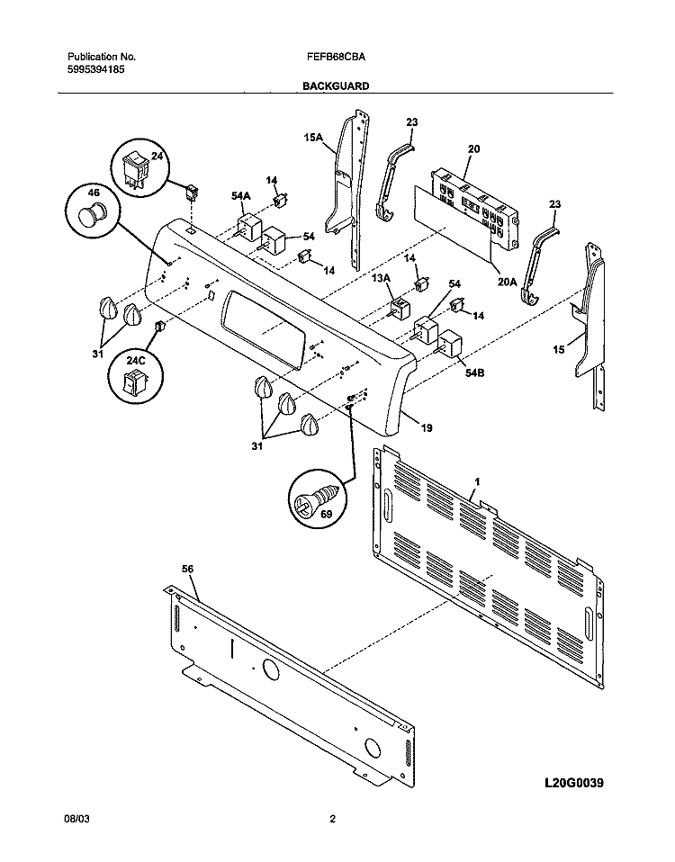 BACKGUARD Diagram and Parts List for FEFB68CBA  Frigidaire Range