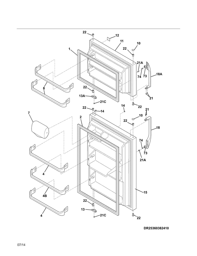 Doors Diagram and Parts List for 25370402410  Kenmore Refrigerator