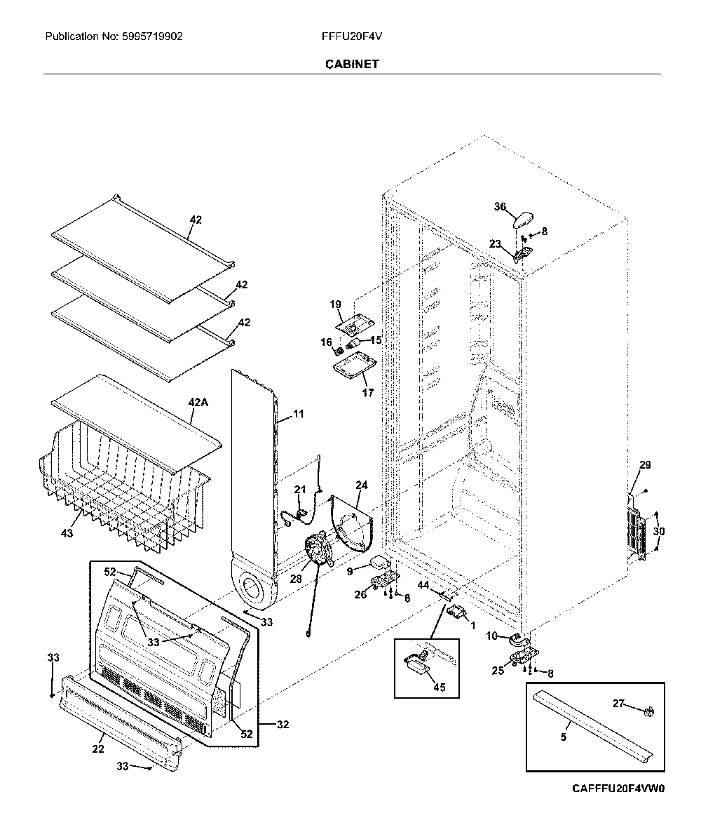 Cabinet Diagram and Parts List for FFFU20F4VN0  Frigidaire Freezer