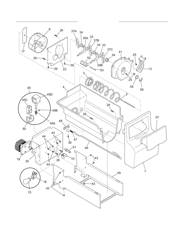 Ice Container Diagram and Parts List for FRS6HR45KS7  Frigidaire Refrigerator