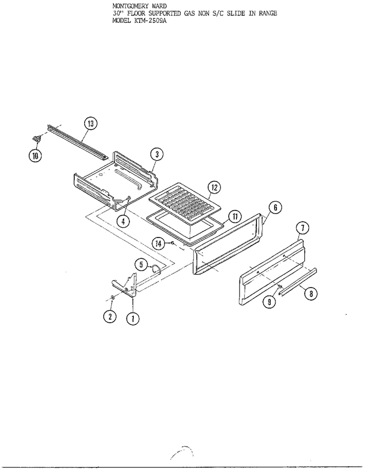 30" Floor Gas/pan Diagram and Parts List for 2509A  Frigidaire Range