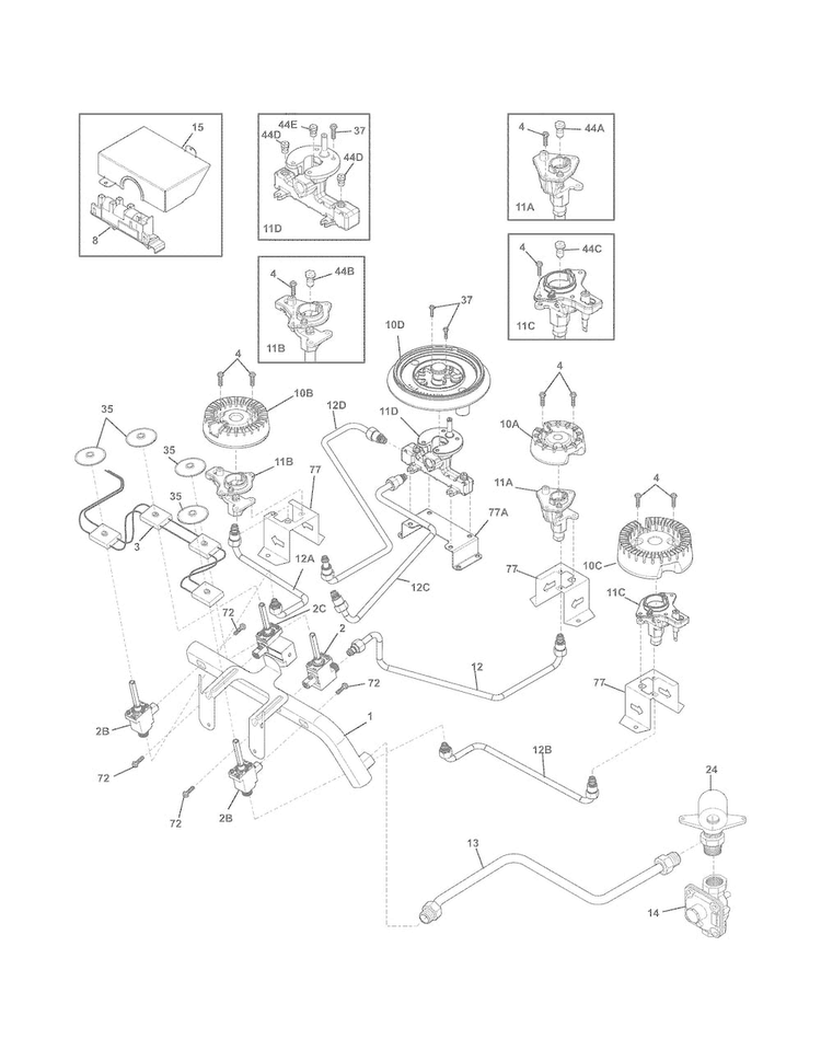 Burner Diagram and Parts List for EW30GC55PB0  Electrolux Cooktop