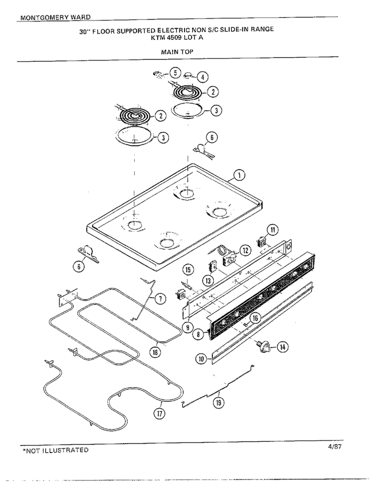 30" Floor/main Top Diagram and Parts List for 4509A  Frigidaire Range