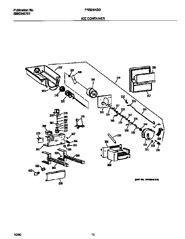 Ice Container Diagram and Parts List for FRS24AGGW9  Frigidaire Refrigerator