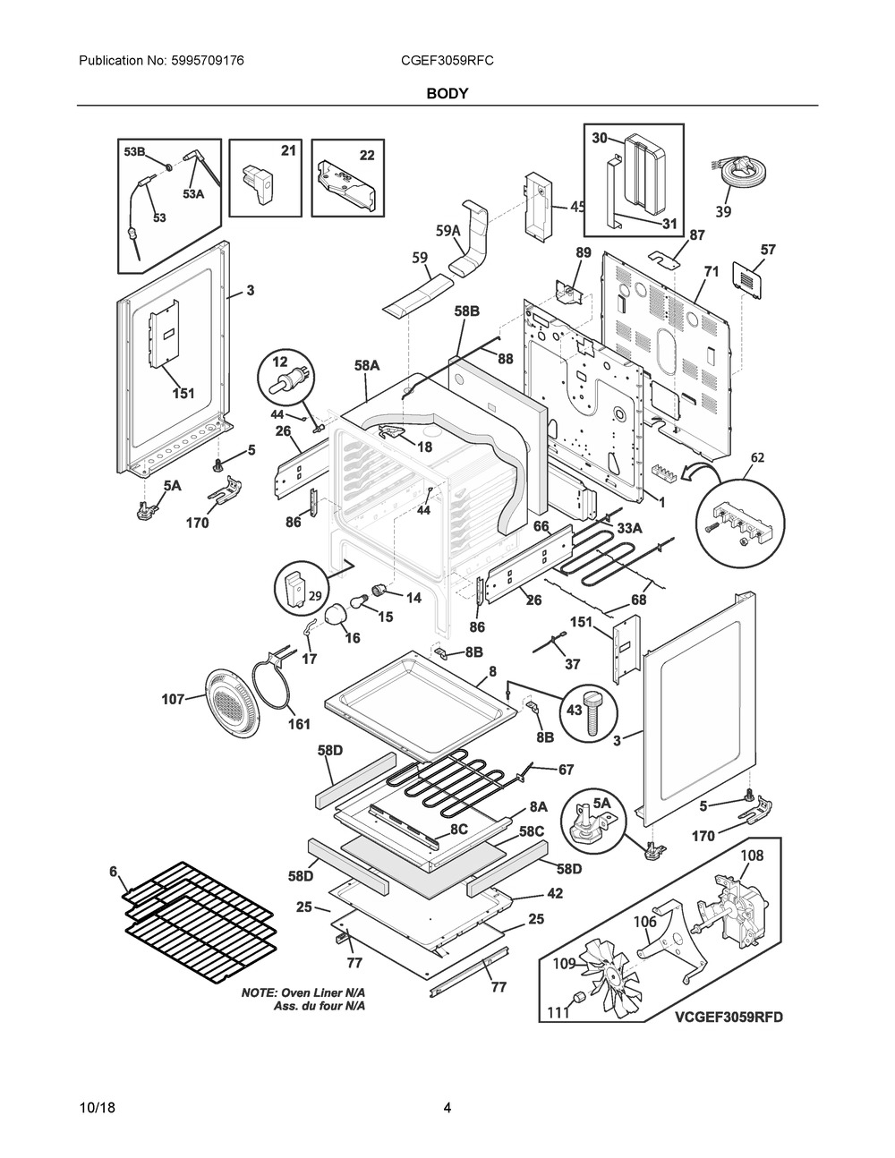 Body Diagram and Parts List for CGEF3059RFC  Frigidaire Range