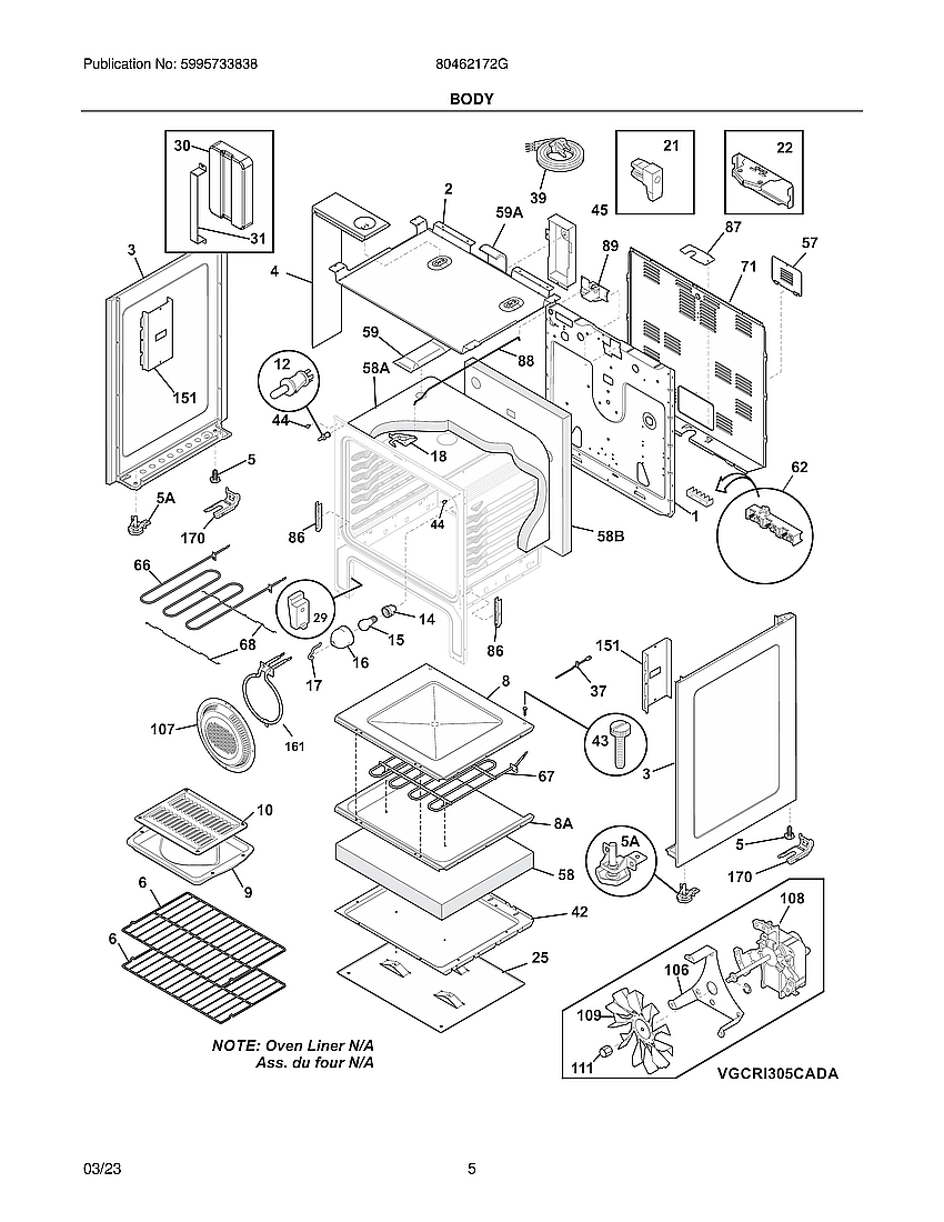 Body Diagram and Parts List for 80462172G  Electrolux Range