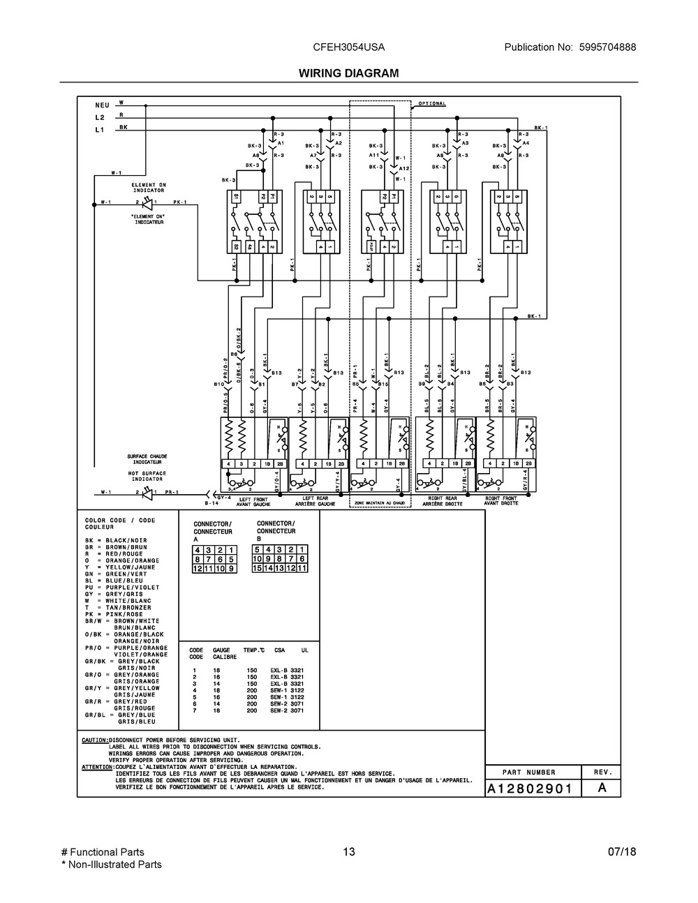 Wiring Diagram Diagram and Parts List for CFEH3054USA  Frigidaire Range