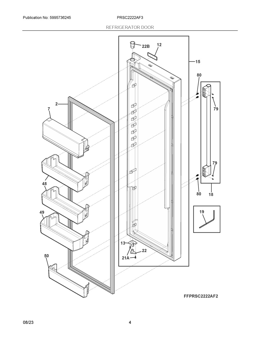 Refrigerator Door Diagram and Parts List for PRSC2222AF3  Frigidaire Refrigerator