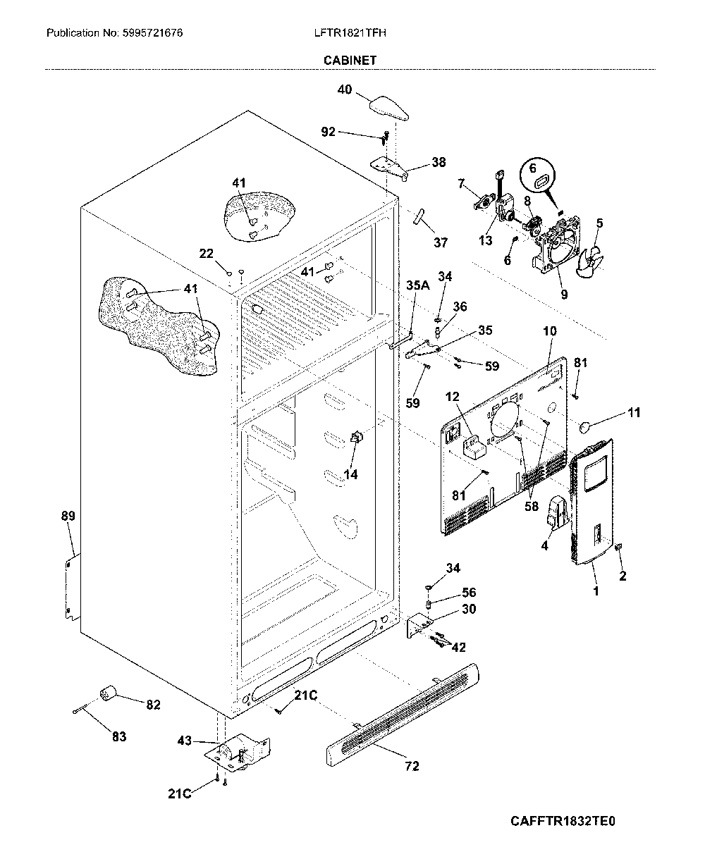 Cabinet Diagram and Parts List for LFTR1821TFH  Frigidaire Refrigerator