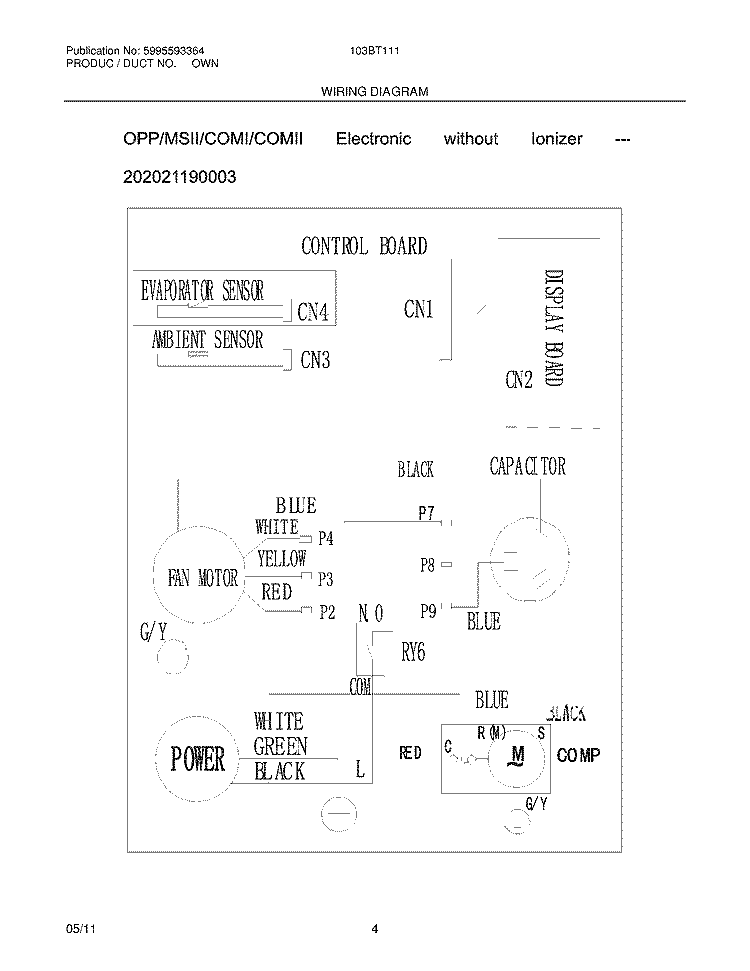 WIRING DIAGRAM Diagram and Parts List for CRA103BT111  Frigidaire Air Conditioner