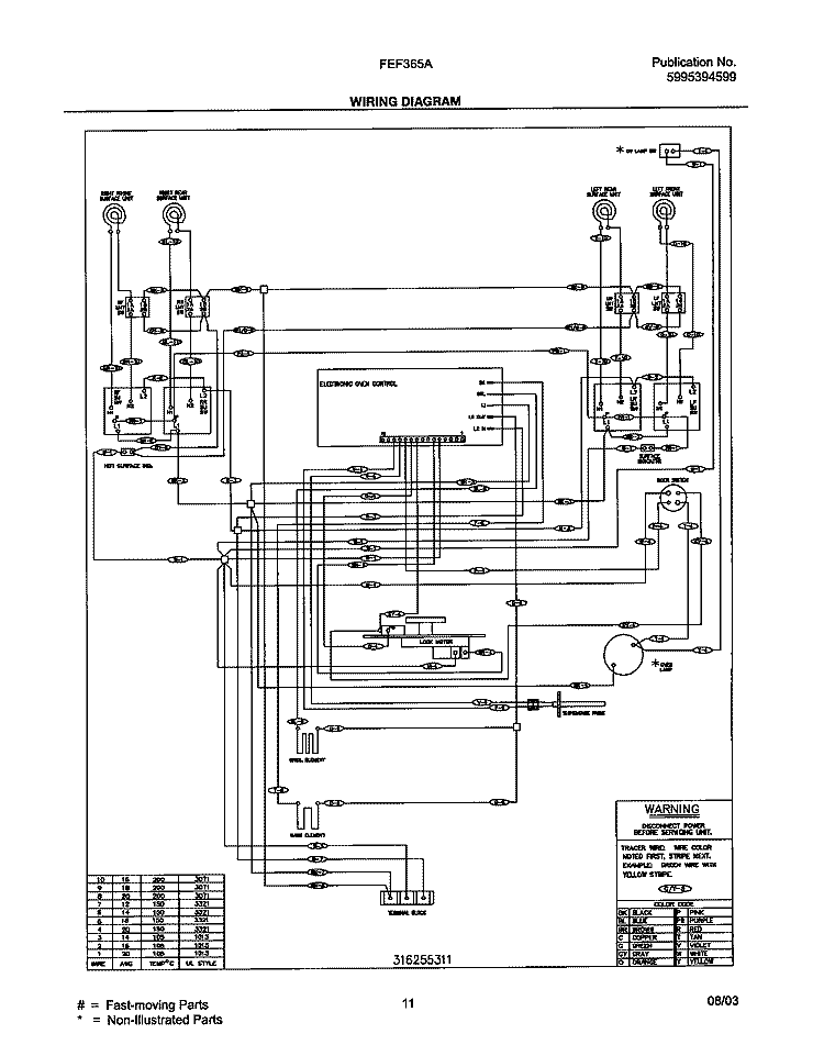 WIRING DIAGRAM Diagram and Parts List for FEF365AQB  Frigidaire Range