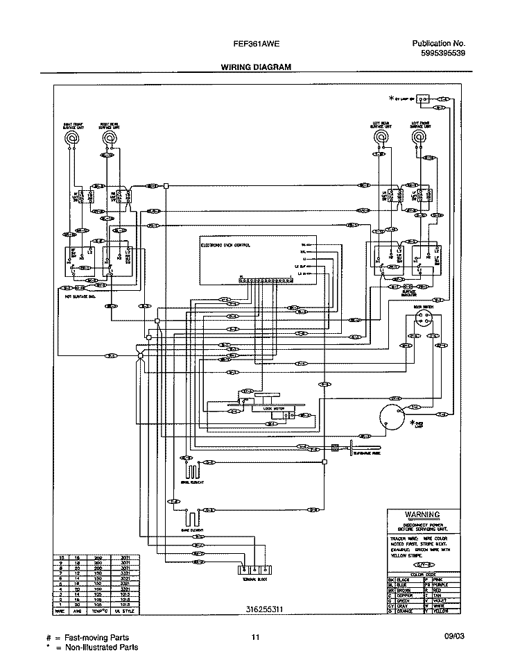 WIRING DIAGRAM Diagram and Parts List for FEF361AWE  Frigidaire Range